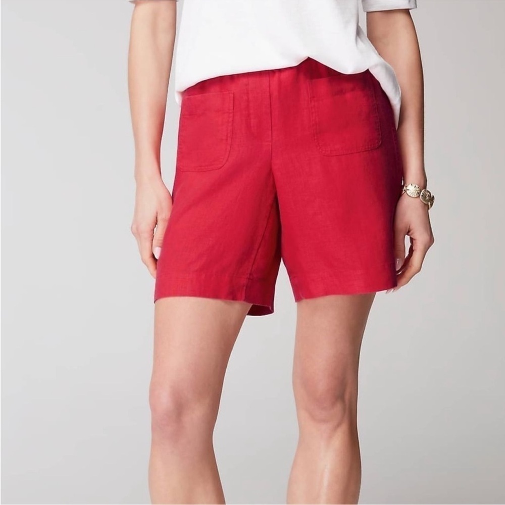 J. Jill Love Linen Patch Pocket Pull On Shorts Poppy Red XL